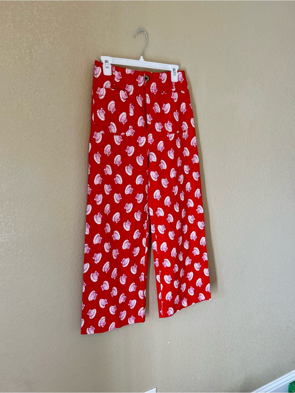 Maeve Colette High-Rise Red Shell Printed Cropped Wide-Leg Pants Size 28 - Picture 4 of 10